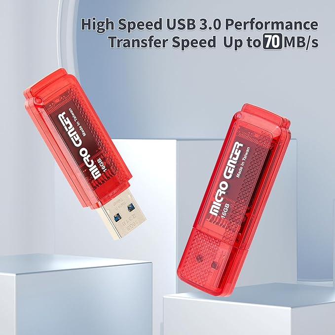 INLAND Micro Center Super Speed 20 Pack 16GB USB 3.0 Flash Drive Memory Stick Thumb Drive Data Storage Jump Drive Bulk, Much Faster Than USB2.0 Flash Drive, Red