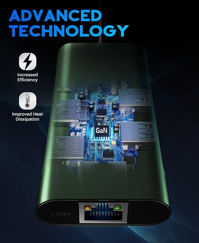 UtechSmart USB C Hub, Ethernet Multiport Adapter 6 in 1 USB C to HDMI Dock Compatible for MacBook Pro/Air, Chromebook, Dell XPS, HP and Type C Devices (Gigabit Ethernet 100W PD 4K HDMI USB 3.0) Green