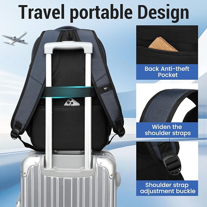 Business Laptop Backpack, 17.3 Inch Travel Laptop Bag Rucksack with USB Charging Port, Water-Resistant Bag Daypack for Work College Computer Men Women Backpack (Navy)