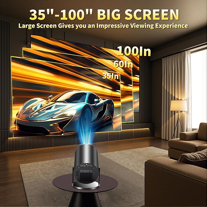Mini Projector, Support 4K 1080P Portable Projector with Bidirectional WIFI6 5G and Bluetooth5.4, 270° Rotatable, Auto Keystone Correction, 35"-130" Video Projecto Compatible with HDMI/USB/Phone-Black
