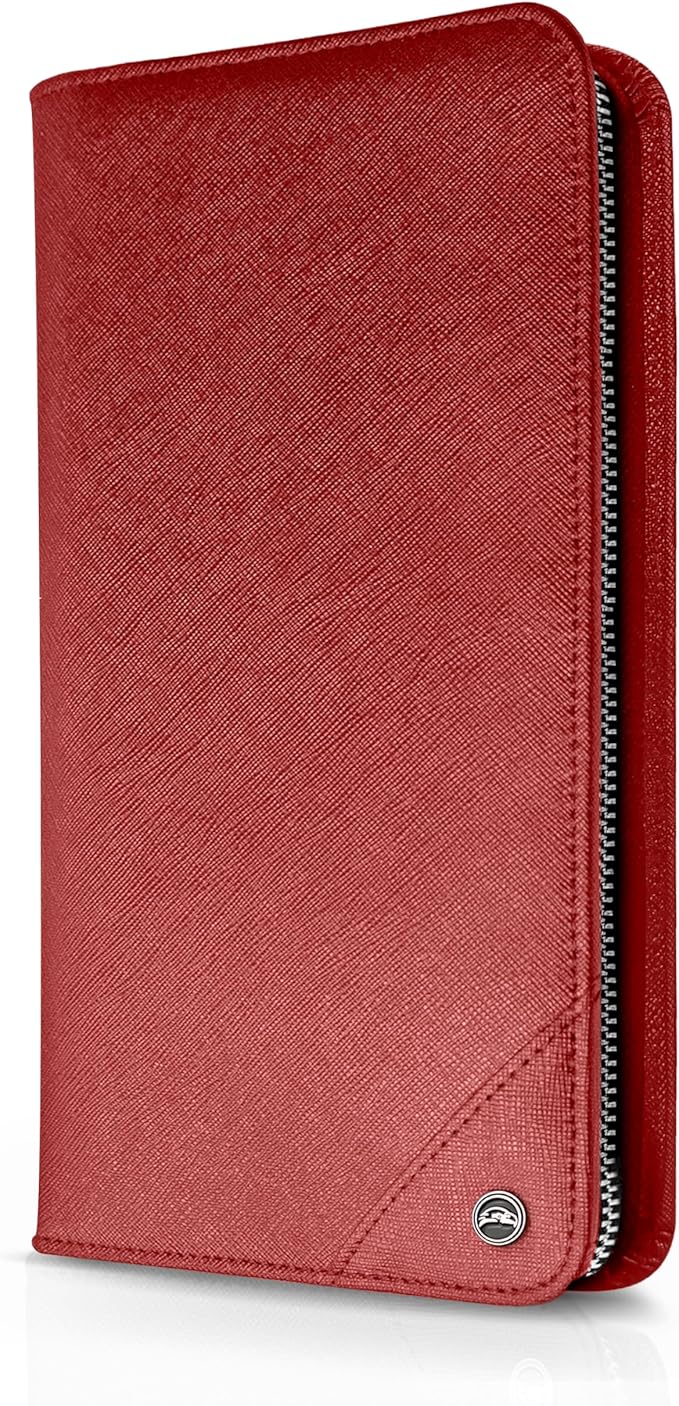 Family 4 Passport Holder - Travel Wallet RFID Blocking, Document Organizer, Essentials Plane Accessory Cover for Women Men (Red)