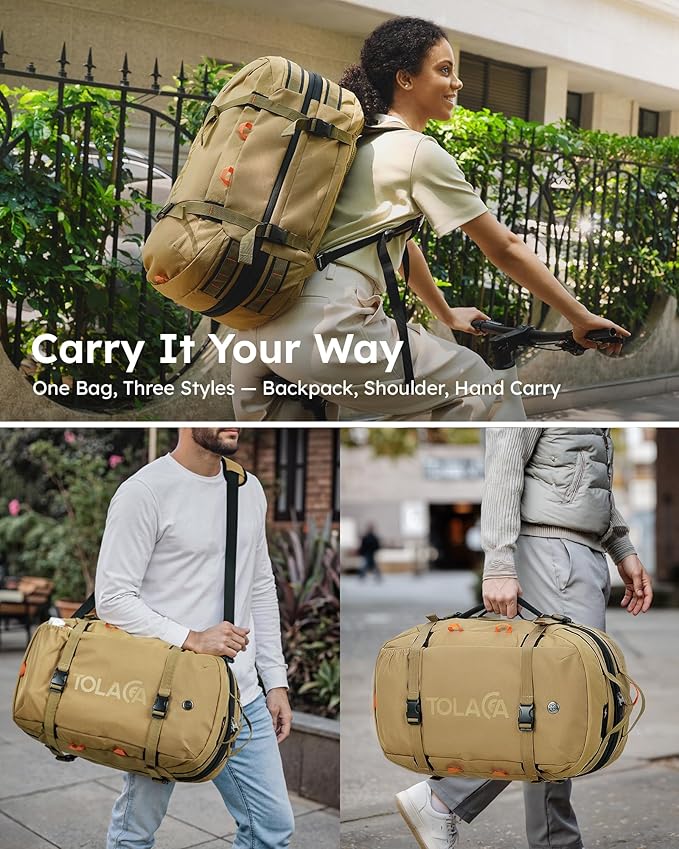 Tolaccea Travel Laptop Backpack, Large Carry on Backpack Flight Approved Convertible Duffle Luggage Bag Daypack Work Business Rucksack Fits 16" Laptop for Men Women 3 Carrying Ways, 40L-50L Expandable