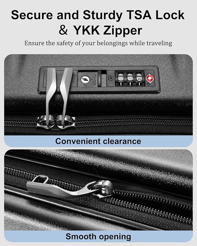 Expandable Checked Luggage, 28 Inch Luggage with Spinner Wheels, Lightweight ABS+PC Hard Shell Large Suitcase with Top Opening, TSA Lock (Black, 1PC)