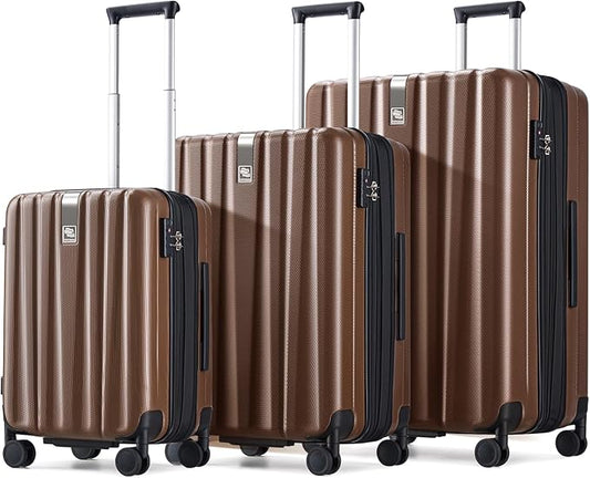 Hanke Expandable Hardshell Luggage Sets 3 piece Carry On Luggage with Wheels Suitcases Lightweight Checked Tsa Luggage Rolling Large Suitcase Travel Luggage Bag Woman Men 20/24/29 Inch(Brown)