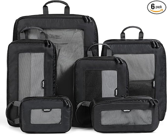 EPICKA TripCozy Compression Packing Cubes - 6 Set Durable Travel Organizer Bags with Mesh Top, Expandable Travel Accessories for Carry on, Luggage, Suitcase, Backpack (Dark Grey)