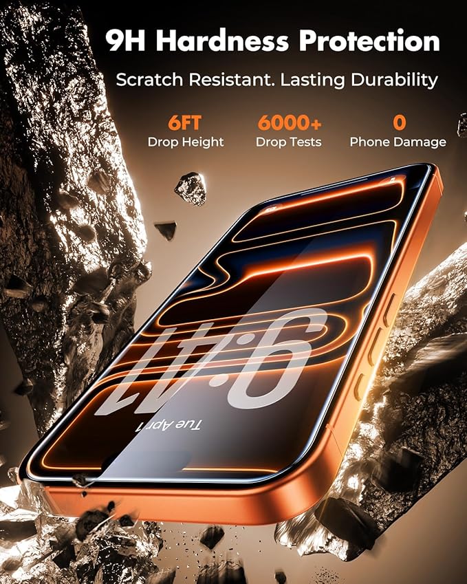 UNBREAKcable 3-Pack Screen Protector for iPhone 17 Pro Max, Double Shatterproof Tempered Glass [Easy Installation Frame] [9H Hardness] [99.99% HD Clear] [Case Friendly] for iPhone 6.9 inch