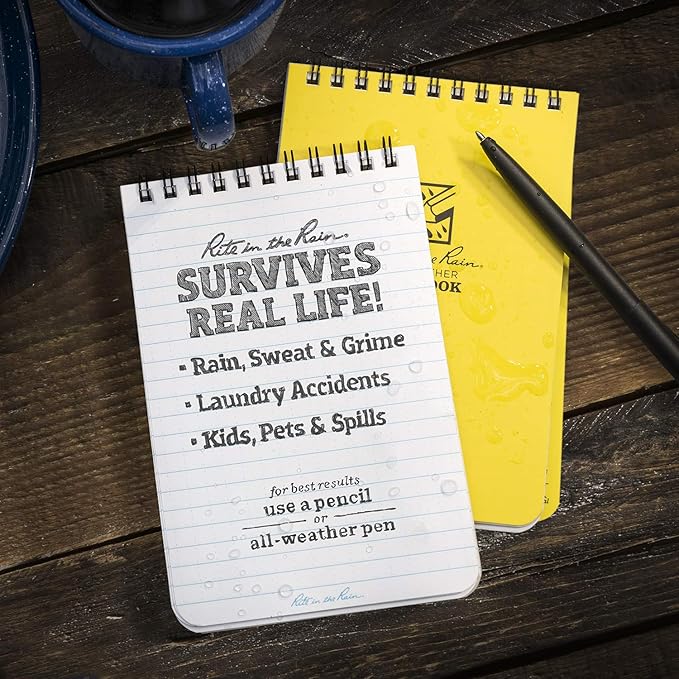 Rite in the Rain Weatherproof Top Spiral Notepad, 4" x 6", Yellow Cover, Universal Pattern, 3 Pack (No. 146-3)