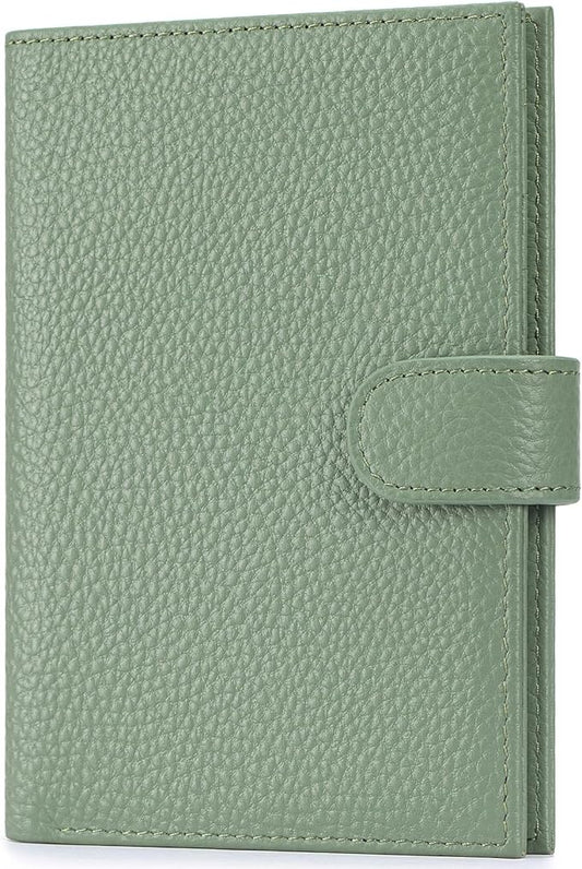 Passport Holder for Travel Women RFID Blocking Genuine Leather Passport Wallet with Card Slots, Zipper Coins Pocket, Cash Holder, Green