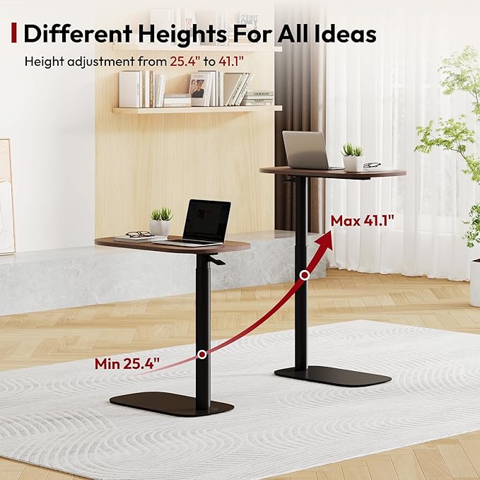 SANODESK Adjustable Overbed Bedside Table Pneumatic Adjustable Height Laptop Computer Standing Desk Cart with Tray, Hospital and Home Use(23.6" W x 13.8" D, Walnut)