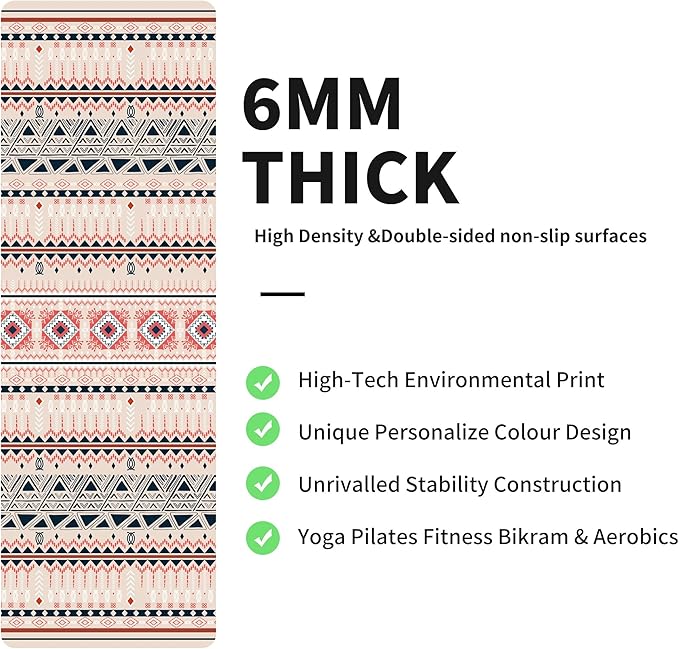 nuveti Yoga Mat Print Extra Thick TPE Non Slip Fitness Exercise Mat with Carrying Bag,72"x24" Extra Thick 6MM Exercise & Workout Mat for Yoga, Pilates Fitness and Floor Exercises