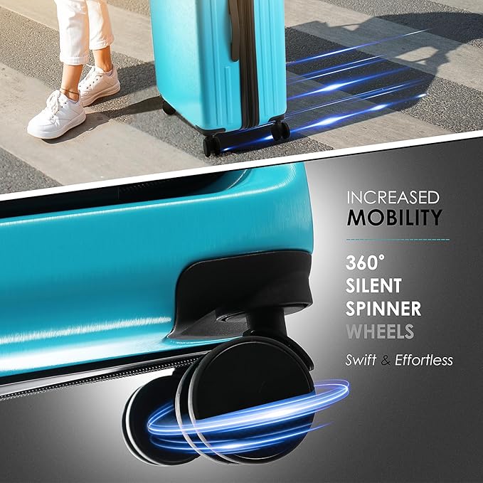 Hard Shell Luggage Sets with Spinner Wheels 4 Piece, Expandable Large Suitcases with TSA Lock, Travel Large Suitcase Set, Teal Luggage Set