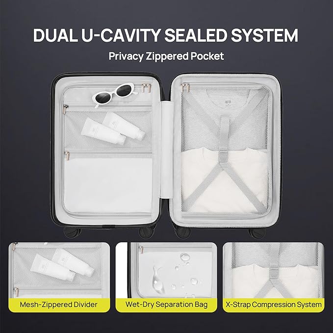 NINETYGO Carry on Luggage 22X14X9 Airline Approved with Front Laptop Pocket, 20 Inch Luggage with Front Compartment, Expandable, Double Spinner Wheels, Hardsided PC, TSA Lock (Shadow, Seine Max)