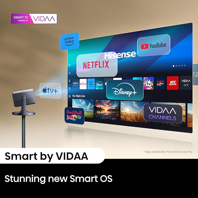 Hisense Laser Mini Projector C2, 65-300", Gimbal Design, 4K, Triple Color Laser, 110% BT.2020, 2000 ANSI Lumens, 1700:1 Native Contrast, Dolby Vision, HSR240, Sound by JBL