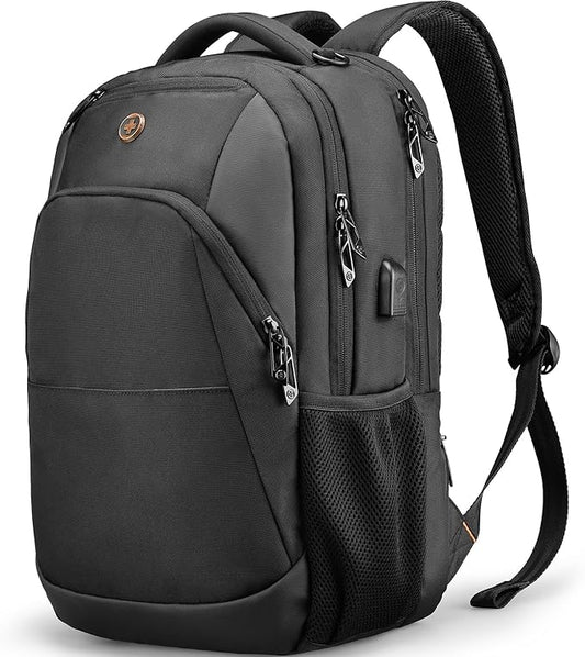 Swissdigital Design Travel Laptop Backpack, College Laptops Backpack with USB Charging Port for Men and Women Fits 16 Inch Notebook, Black | ANDWIL