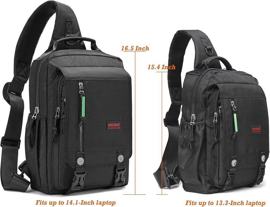 NICGID Sling Bags Chest Shoulder Backpacks, 12.5'' 13.3'' 14.1'' 15.6''Laptop Backpack Crossbody Messenger Bag Travel Outdoor