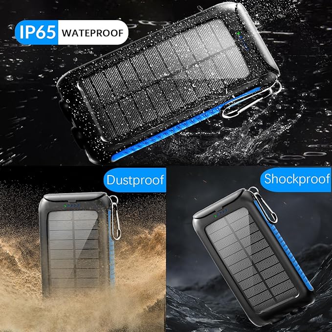 Solar Charger Power Bank 49800mAh - Portable Fast Charging Power Bank with Type-C & Dual USB Ports, Compatible with iPhone, Samsung & More, Waterproof Solar Panel for Camping, Hiking, and Outdoor Use