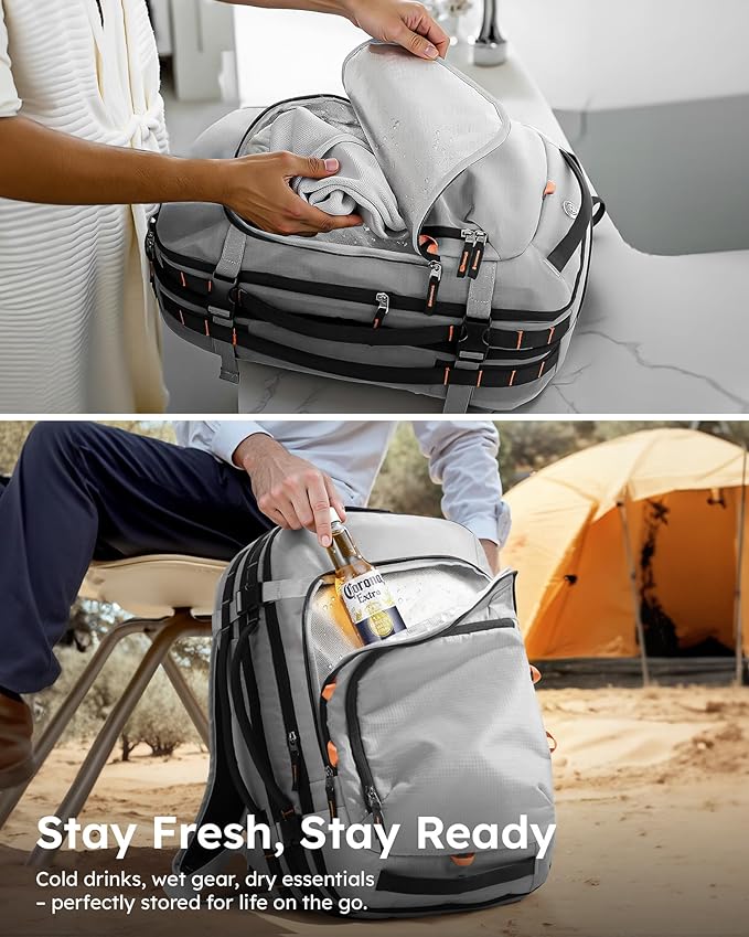 Tolaccea Travel Backpack, TSA Friendly Flight Approved Carry-on Luggage Water-resistant Business Rucksack, Durable Large Computer Bag Daypack Fits 15.6 Inch Laptop, 35-45L Expandable - Grey