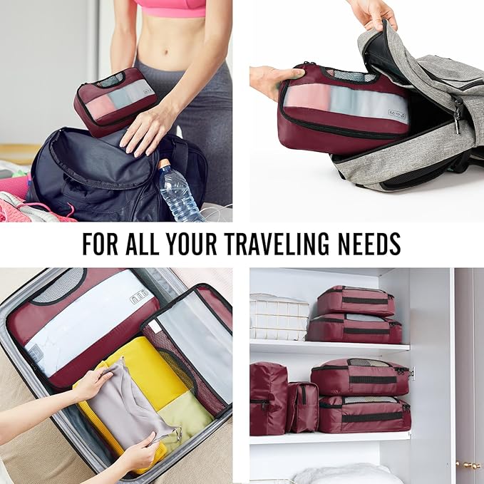 Veken 8 Set Packing Cubes for Travel Essentials, Suitcase Organizer Bags in 4 Sizes, Carry-On Luggage Accessories with Large Laundry & Hanging Toiletry Bag, Must-Have for Airplane, Road Trip & Camping