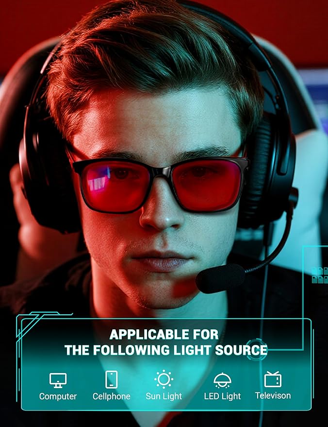 TIJN Sleep Glasses for 99.9% Blue Green Light Blocking Dual AR Coatings Red Lens for Computer Gaming Reduce Eyestrain, TR90