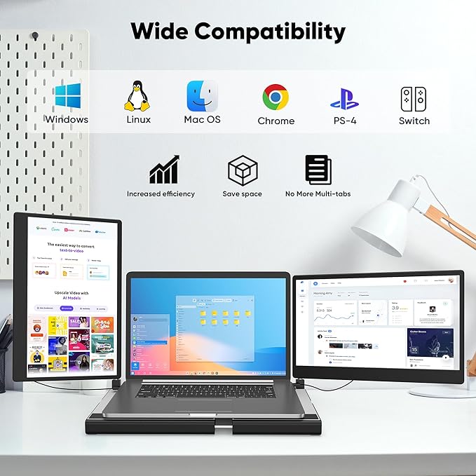 Laptop Screen Extender Portable Monitor, 14.2" 1080P FHD IPS Screen, Monitor Extender for Laptop, Fit for 13-17" Laptops, Plug & Play Compatiable with Wins/Mac/Android/Switch (Detachable 14")