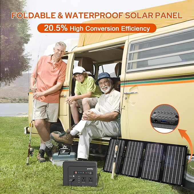 Powkey Solar Generator with Panel,200W Portable Power Station with Solar Panel 40W, 110V Pure Sine Wave DC/USB/AC Outlet Electric Generator Battery Backup for Outdoor Camping Emergency Home