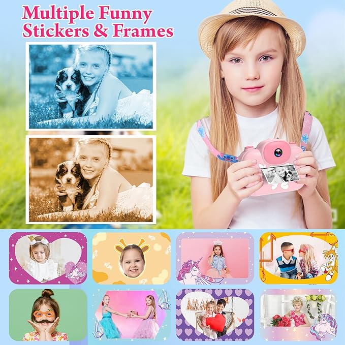 Kids Camera Instant Print, 3.5'' Kids Digital Camera Instant with 1080P HD Photos & Videos, Christmas Birthday Gifts for Girls Boys Age 3-12 (Pink)