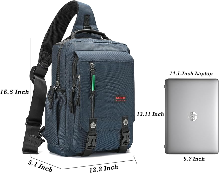 NICGID Sling Bags Chest Shoulder Backpacks, 12.5'' 13.3'' 14.1'' 15.6''Laptop Backpack Crossbody Messenger Bag Travel Outdoor