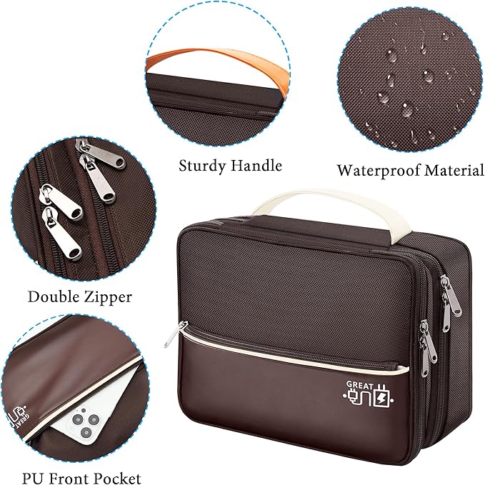 CILLA Electronic Organizer Travel Case, Travel Cord Organizer Case Portable Waterproof Cable Organizer Bag for Charger, Cord, USB, Power Bank, Earphone, 9817, Coffee