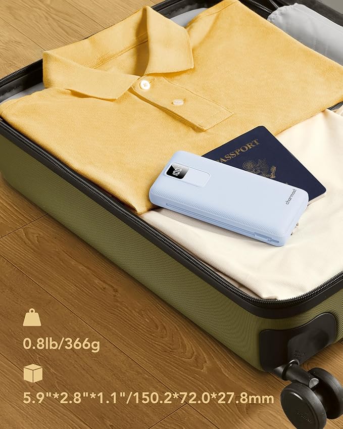 charmast 20000mAh Portable Charger with Built-in Cables & Wall Plug, 20W USB C Power Bank, Fast Charging Battery Pack Travel Essentials Compatible with iPhone 16/15/14 Series, Samsung, Google, iPad