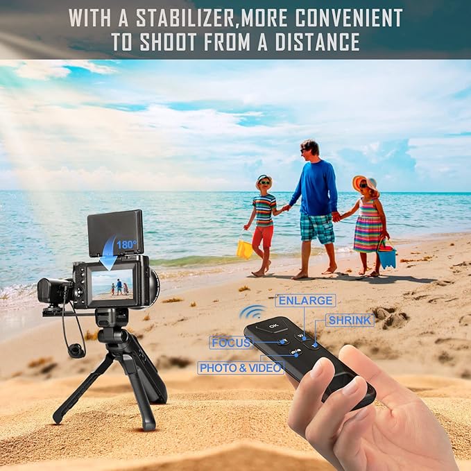 4k Digital Cameras for Photography, 48MP Video/Vlogging Camera for YouTube, Vlogger Kit, Content Creator Kit-Microphone & Remote Control Tripod Grip, Travel Camera with Wide-Angle & Macro len