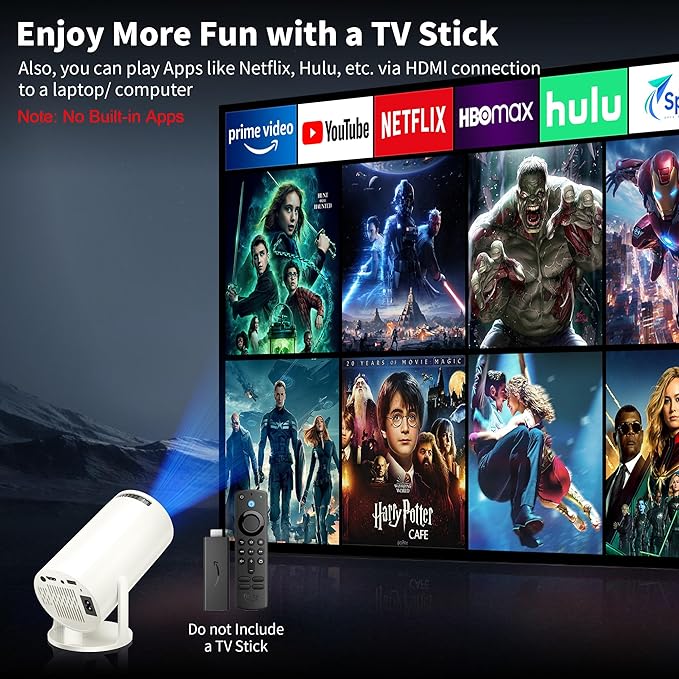 Mini Projector Portable Proyector 4K Support, Native 720P Small Projector with 270° Rotatable Stand, Compatible with TV Stick/Smartphone/HDMI/USB for Bedroom/ Outdoor Camping (No WiFi or Bluetooth)