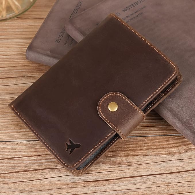 Polare Luxury RFID Blocking Leather Passport Holder Travel Wallet For Men and Women (Dark Brown(Snap Version))