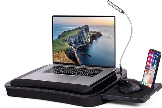 BIRDROCK HOME Multi-Tasking Lap Desk with Memory Foam Cushion | USB Light and Mouse Pad | Fits Laptops Up to 15" | Tablets Up to 9.6" | Smartphones Up to 4" | Black Spackle Top | Home Office