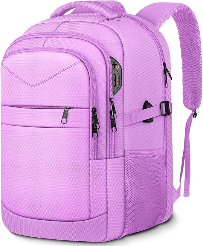Lapsouno Laptop Backpack, Travel Laptop Backpack, 15.6 Inch Carry on Backpack with USB Port, Anti Theft TSA Travel Bag for Women, College School Backpack for Women, Light Purple