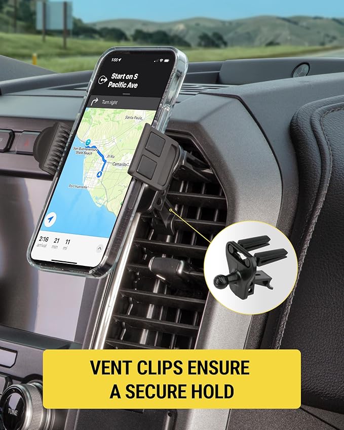 Scosche HVM2-1 Vent Phone Mount for Car, 360° Adjustable Cellphone Stand, Hands-Free Cell Phone Holder for Car Air Vent Compatible with iPhone 16/15/14/13/12 Series & Mobile Phones up to 3.5 inches