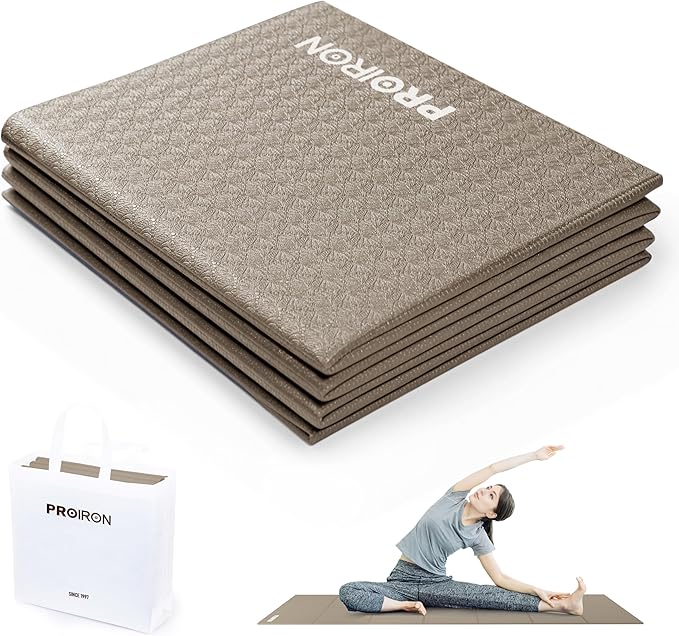PROIRON Foldable Yoga Mat 0.24"/0.16" for Home Workout & Travel, Non Slip Travel Yoga Mats with Carry Bag, Packable Yoga Mat for Home Gym, Pilates, Fitness,Stretching