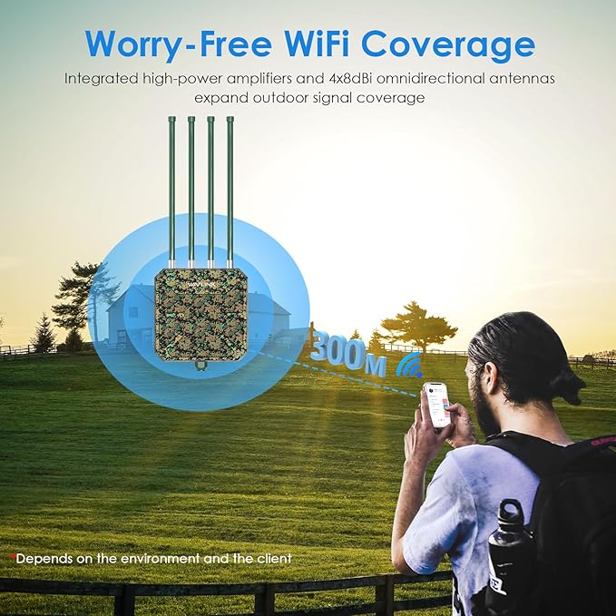 Outdoor WiFi Extender, WAVLINK WiFi 6 AX1800 WiFi Extender Signal Booster with PoE, Long Range Outdoor WiFi Access Point, IP67 Weatherproof, 4x8dBi Antennas, for Farm, Yard, Campsite, Starlink