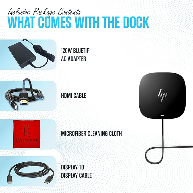 HP Docking Station for Laptop Dual Monitor and Charging - 5TW10AA / 5TW10UT / 5TW10AA#ABB USB-C G5 Dock with 120W + HDMI Cable + DisplayPort Cable (Renewed)