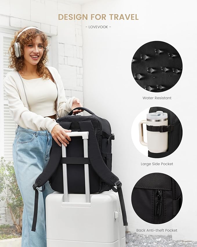 LOVEVOOK Travel Backpack for Women & Men, 40L Large Carry On Backpack Airline Approved, TSA Personal Item Weekender Bag, Water Resistant Laptop Backpack with 3 Packing Cubes for Travel Essentials