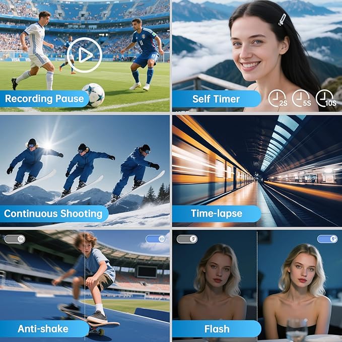 4K Digital Camera for Photography with WiFi, 2025 Latest Auto-Focus Vlogging Camera for YouTube Video 3'' 180° Flip Screen Travel Cameras 16X Zoom Anti-Shake 4K Cameras with SD Card, 2 Batteries