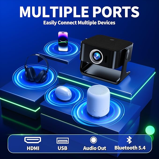 [Netflix-Licensed Projector] Projector 4K , 1080P Smart Mini Projector with WiFi & Bluetooth, Portable Outdoor Projector Auto Focus & Keystone, 270° Adjustable Stand for Home Movie Projector - Black