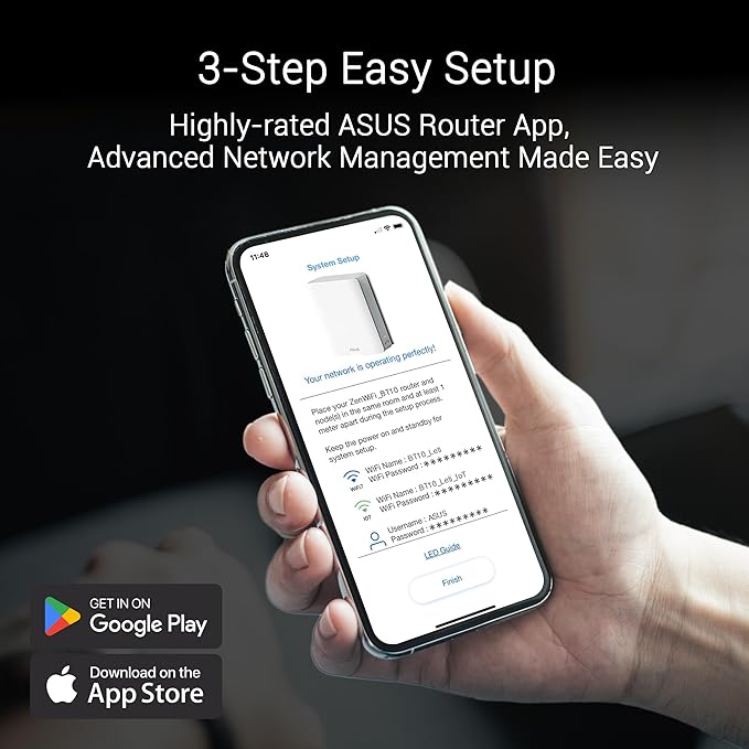ASUS ZenWiFi BT10 Tri-Band WiFi 7 Mesh, 18 Gbps, 6000 sq.ft (2pk), Dual 10G Ports, Security and Parental Controls Included, Smart Home Master SSIDs, 4G & 5G Mobile Tethering