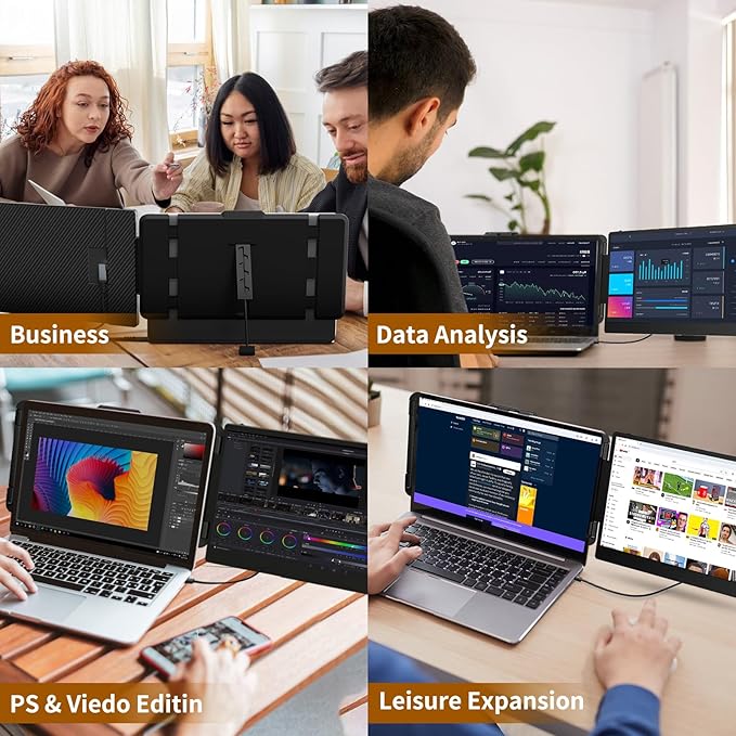 Laptop Screen Extender - 14" FHD 1080P IPS Portable Computer Monitor for Laptops, Dual Screen Travel Monitor for Laptops 13-17" with USB-C/HDMI Port, Plug & Play for Windows/Mac/Android/Switch/PS