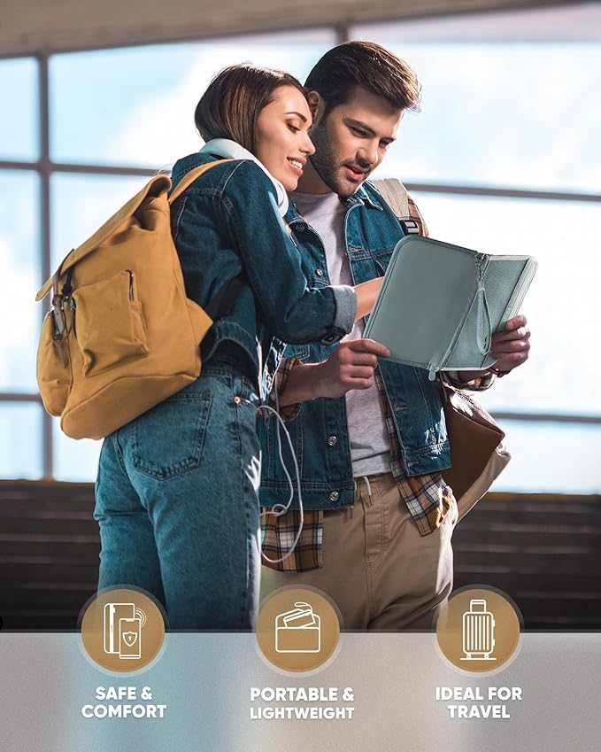 VULKIT Passport Wallet Passport Family Holder RFID Blocking Travel Card Organizer with Wrist Strap for Men or Women(Green)