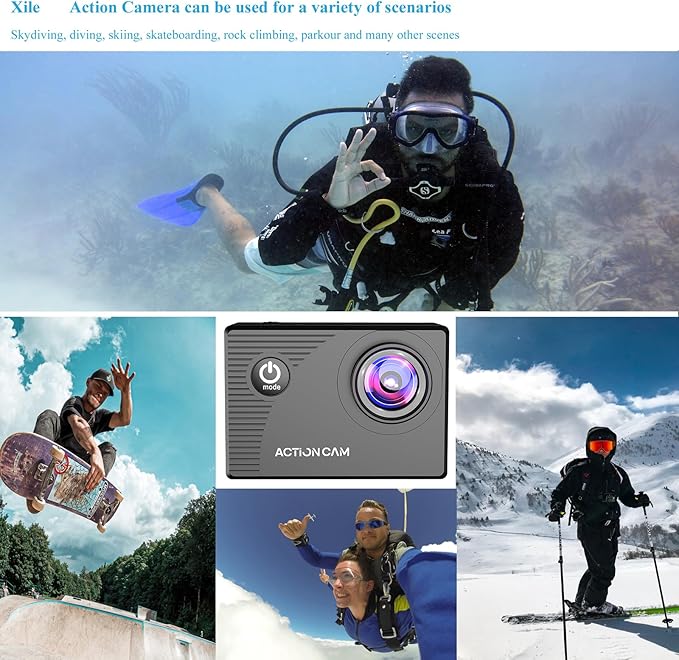 Action Camera 1080P Sports Camera 32GB Memory Card Action Cam 4xZoom 131ft Underwater Waterproof with 2 X Batteries and Multi-Function Accessory(X2R)
