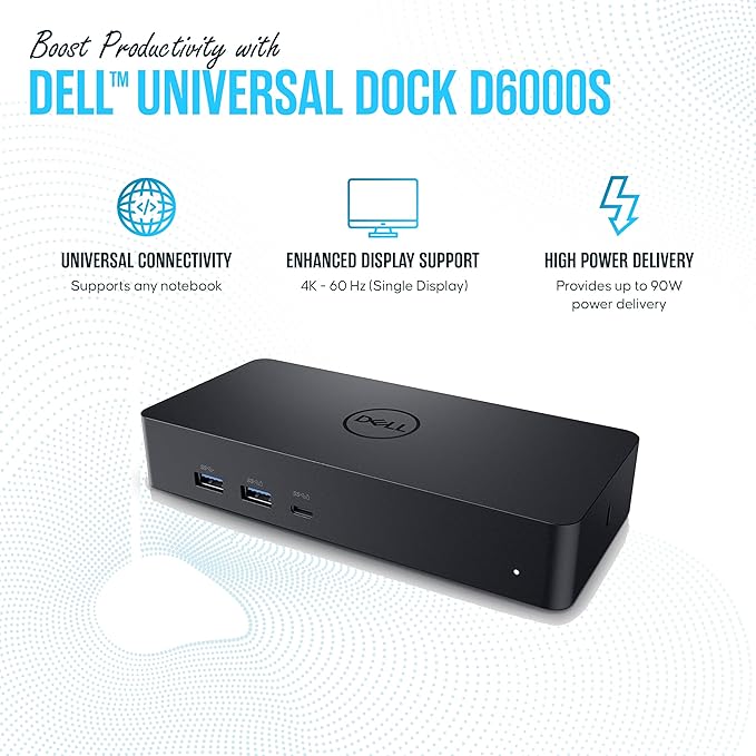 Dell D6000S Universal Docking Station USB C with 130W, HDMI & DP Cable (Renewed)