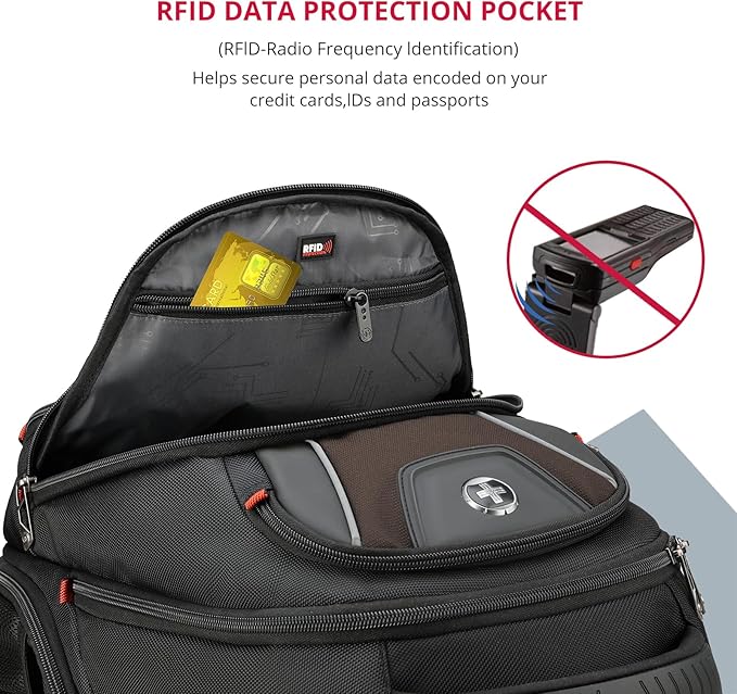 Swissdigital Design Men's Laptop Backpack for Man，Large Capacity Business Travel Backpack Black/Brown