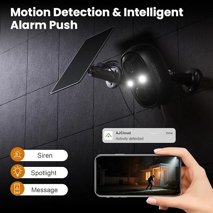 Security Cameras Wireless Outdoor, 2.4GHz WiFi Camera Outdoor Wireless, 2K Cameras for Home Security with Solar Panel, Motion Detection, Works with Alexa & Google Home, Color Night Vision, 2-Way Talk