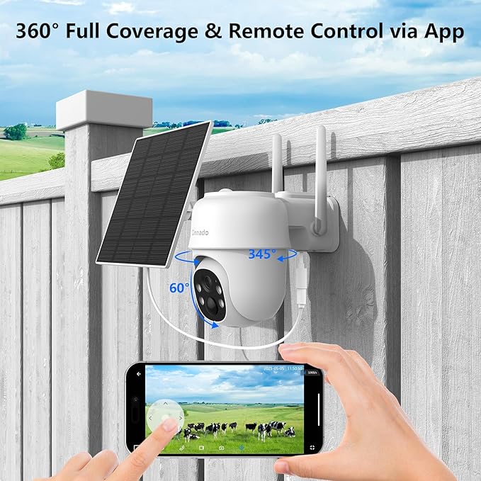 4G LTE Cellular Security Camera-No WiFi Outdoor Camera Wireless with 5W Solar Panel, 2K 360° Color Night Vision, PIR Motion, TF Card Storage, Works with Alexa, SIM Card Included, B6 4G 1P