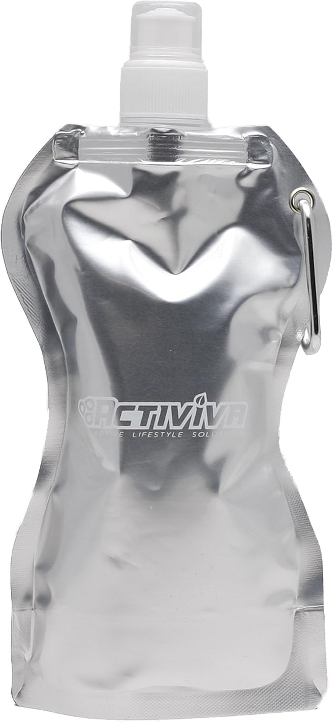 Collapsible Reusable Water Bottle with Carabiner Clip by Activiva - Light Weight Leak Proof Foldable Drinking Water Bottle - Non-Toxic BPA Free - 16.9 oz - 4 Pack